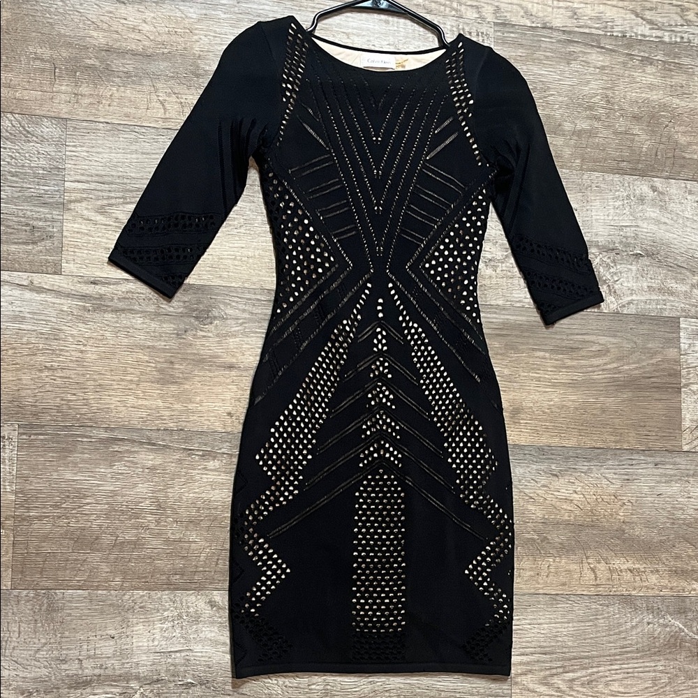 Calvin Klein Black Long Sleeve Dress with Geometric Pattern